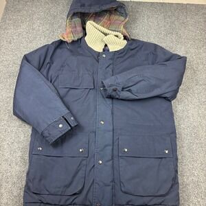 Alpine Trail Mens‎ Size Large Navy Blue Hooded Field Jacket Plaid Lined Parka